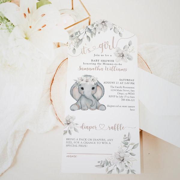 Elephant & Flower Watercolor Baby Shower  All In One