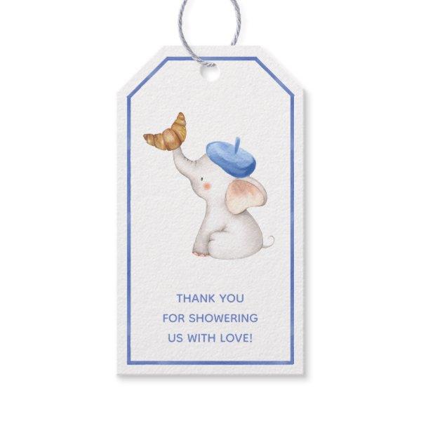 Elephant French Blue Boy Baby Shower Card Gift Tags