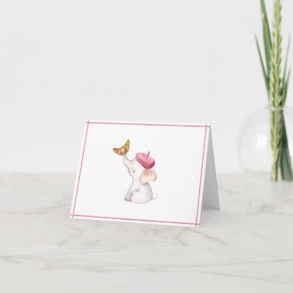 Elephant French Pink Girl Baby Shower Card