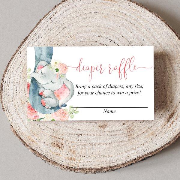 Elephant girl baby shower diaper raffle cards