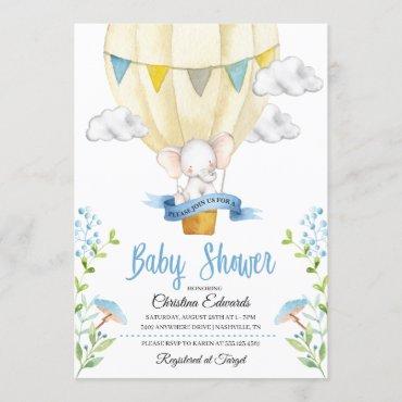 Elephant Hot Air Balloon Baby Shower Invitation