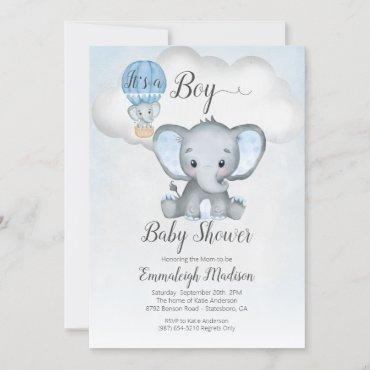 Elephant Hot Air Balloon Boy Baby Shower | Blue In