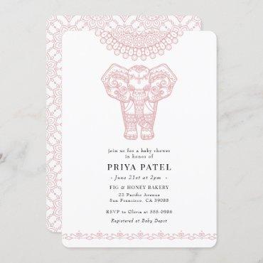 Elephant Indian Pink Baby Shower Invitation