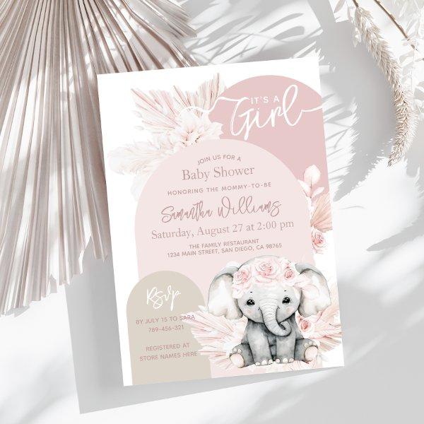 Elephant It's a Girl Boho Floral Pink
