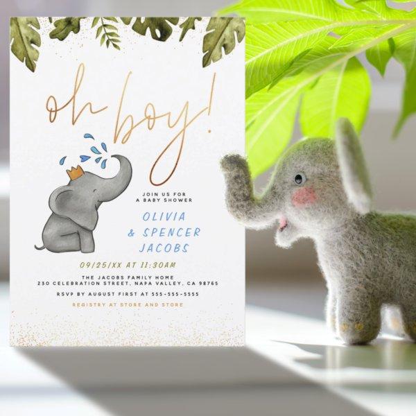 Elephant & Jungle Greenery Gold Oh Boy