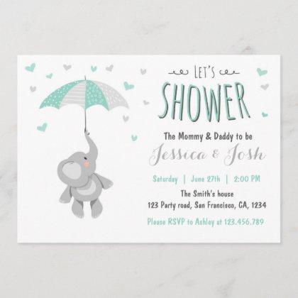 Elephant Little Peanut Baby Shower Invitation Mint