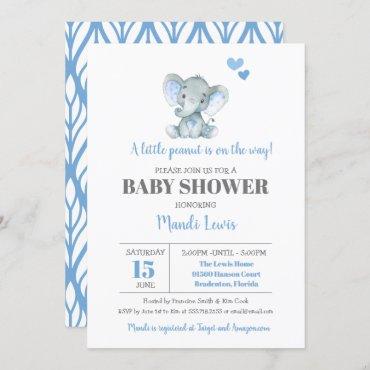 Elephant Little Peanut Boy Baby Shower Invitation