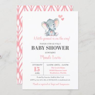 Elephant Little Peanut Girl Baby Shower Invitation