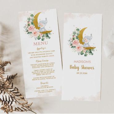 Elephant Moon Blush Floral Roses Baby Shower Menu