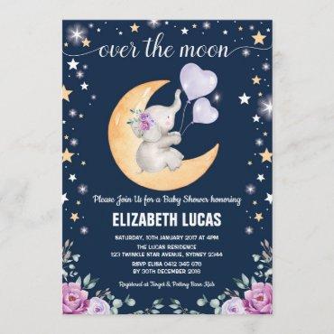 Elephant Moon Twinkle Little Stars Baby Shower Invitation