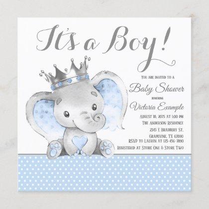 Elephant Prince Baby Shower Invitation