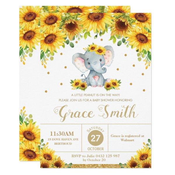 Elephant Sunflower Floral Baby Shower Girl Invitation