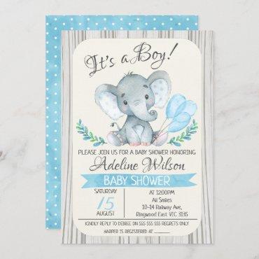 Elephant Watercolor Baby Shower Invitation