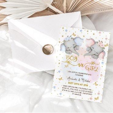 Elephants Gender Reveal Pink Blue Floral