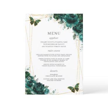 Emerald Green Floral Butterflies Quinceanera  Program