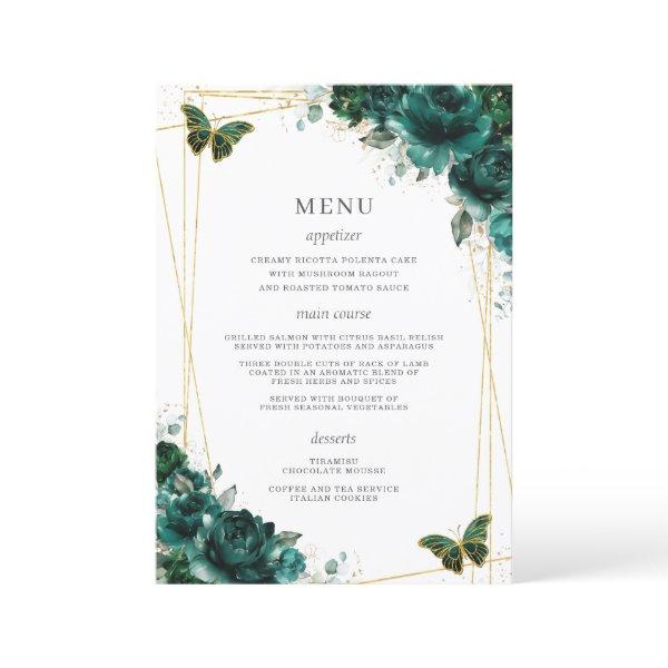 Emerald Green Floral Butterflies Quinceanera  Program