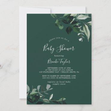 Emerald Greenery | Green Baby Shower Invitation