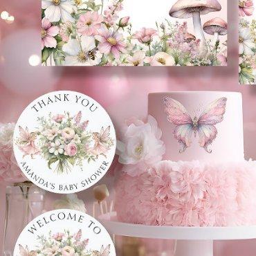 Enchanted Fairy Floral Thank You Baby Girl Shower Classic Round Sticker
