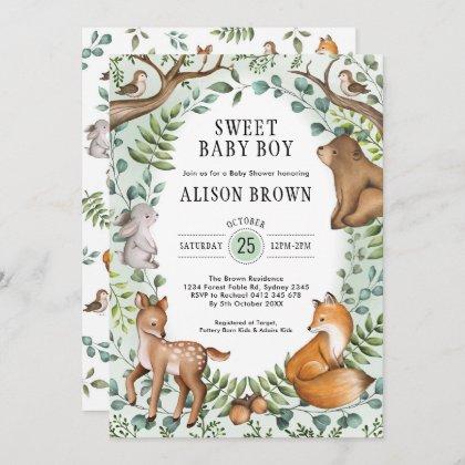 Enchanted Forest Woodland Animals Baby Shower Invitation