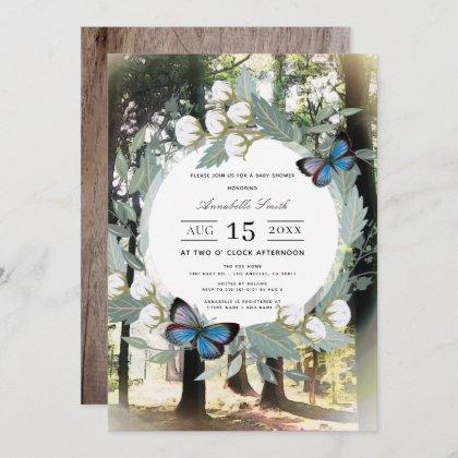 Enchanted Forest Wreath Butterfly Baby Shower Invitation