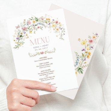 Enchanted Soft Wildflower Garden Wedding Menu Card