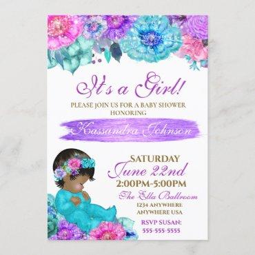 ethnic Baby elegant Purple teal Gold baby shower Invitation