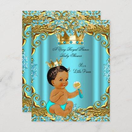 Ethnic Baby Shower Prince Gold Teal Aqua Invitation