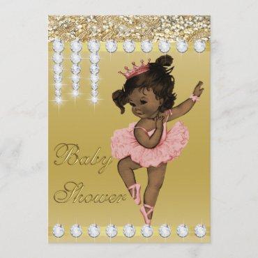 Ethnic Ballerina Gold Faux Diamonds Baby Shower Invitation