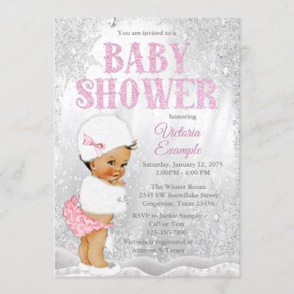 Ethnic Girl Winter Wonderland Baby Shower Invitation