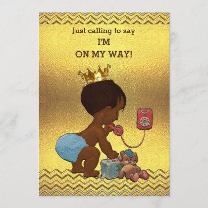 Ethnic Prince on Phone Baby Shower Gold Chevrons