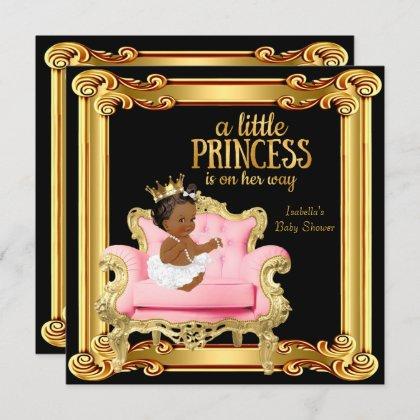 Ethnic Princess Baby Shower Black Pink Gold Chair Invitation