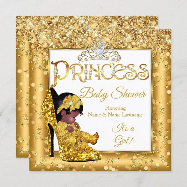 Ethnic Princess Baby Shower Gold High Heel Glitter