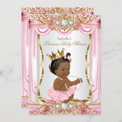 Ethnic Princess Baby Shower Pink Silk Gold Invitation