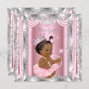 Ethnic Princess Baby Shower Pink Silver Ballerina Invitation