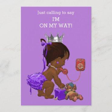 Ethnic Princess on Phone Purple Baby Shower Invitation