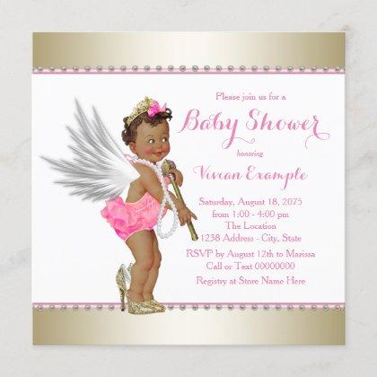 Ethnic Princess Pearl Pink Gold Angel Baby Shower Invitation
