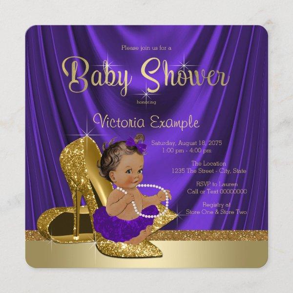 Ethnic Purple Ballerina Gold Shoe