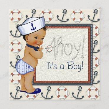 Ethnic Sailor Boy Nautical Baby Shower Invitation
