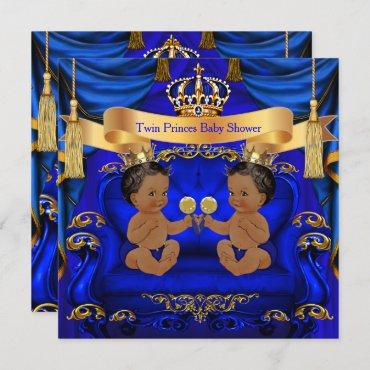 Ethnic Twin Baby Shower Boy Prince Blue Gold