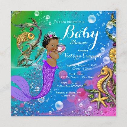 Ethnic Under the Sea Mermaid Baby Shower Invitation