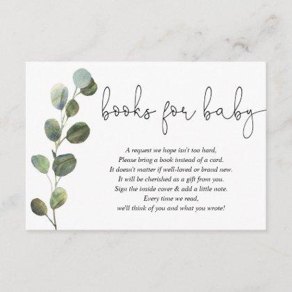 Eucalyptus black white baby shower book request en enclosure card