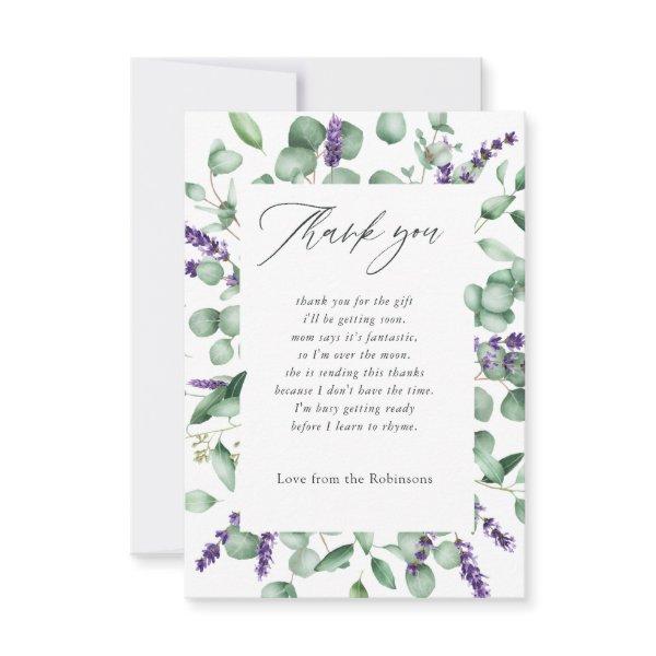 Eucalyptus Lavender Greenery Baby Shower Thank You Card