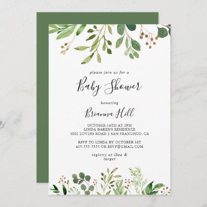 Eucalyptus Simple Brown Floral Baby Shower Invitation