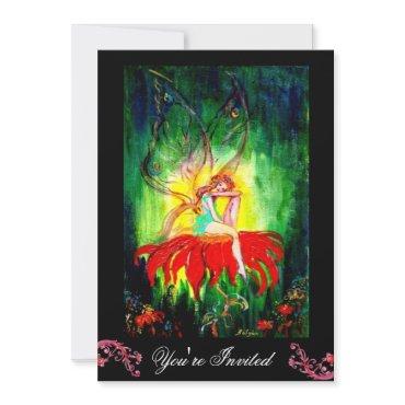 FAIRY DREAMING ON A RED FLOWER black yellow green