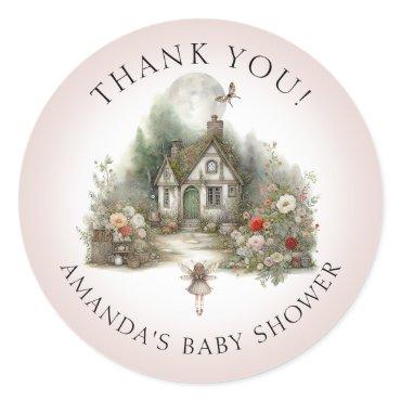 Fairy Floral Cottage Baby Girl Shower Thank You Classic Round Sticker