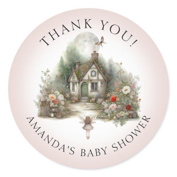 Fairy Floral Cottage Baby Girl Shower Thank You Classic Round Sticker
