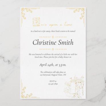 Fairy Tale Book Themed Book Gold Baby Shower Foil Invitation