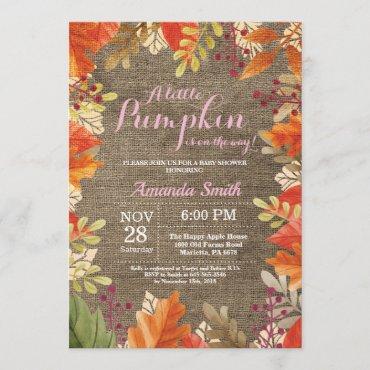 Fall Autumn Burlap Girl Baby Shower Invitation