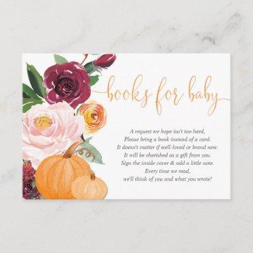 Fall floral pink burgundy baby shower book request enclosure card