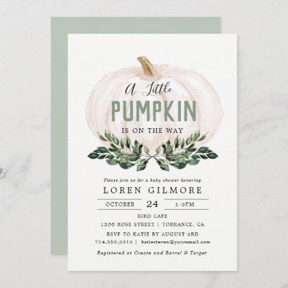 Fall Greenery Little Pumpkin Baby Shower Invitation